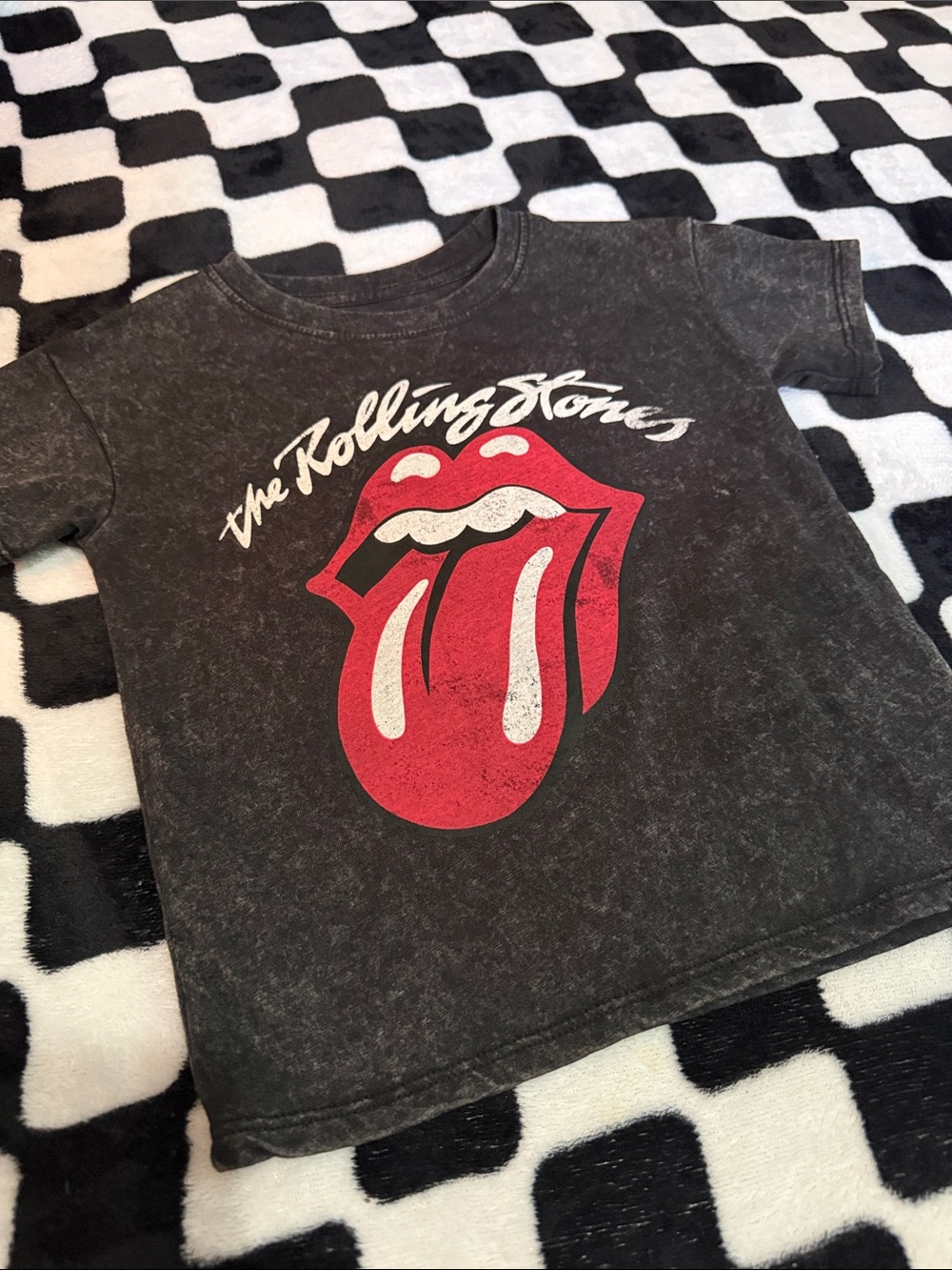 The Rolling Stones Kids Black Graphic Tee with Red Tongue Logo